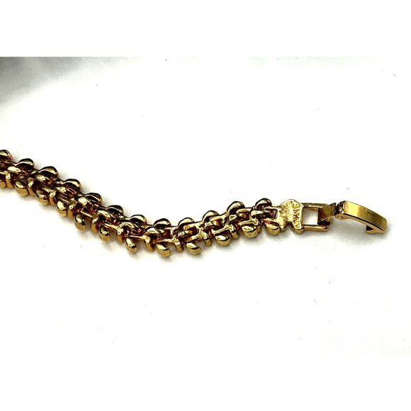 Gold-Tone Tennis Bracelet With Rhinestones and Double-Layered Chain Design - Picture 4 of 7